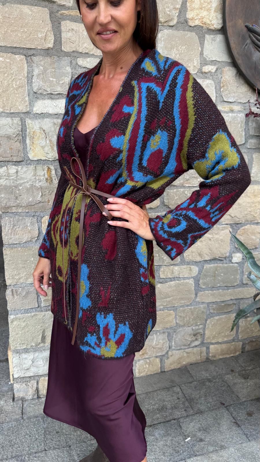 CARDIGAN FIORATO BURGUNDY