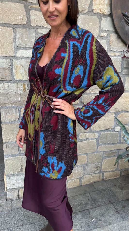 CARDIGAN FIORATO BURGUNDY