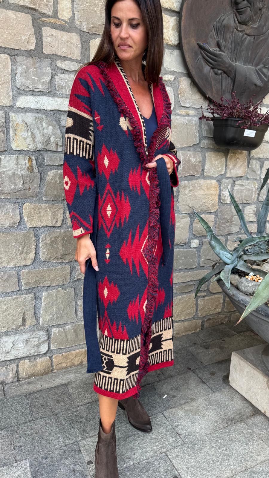 CARDIGAN LUNGO BLU ROSSO