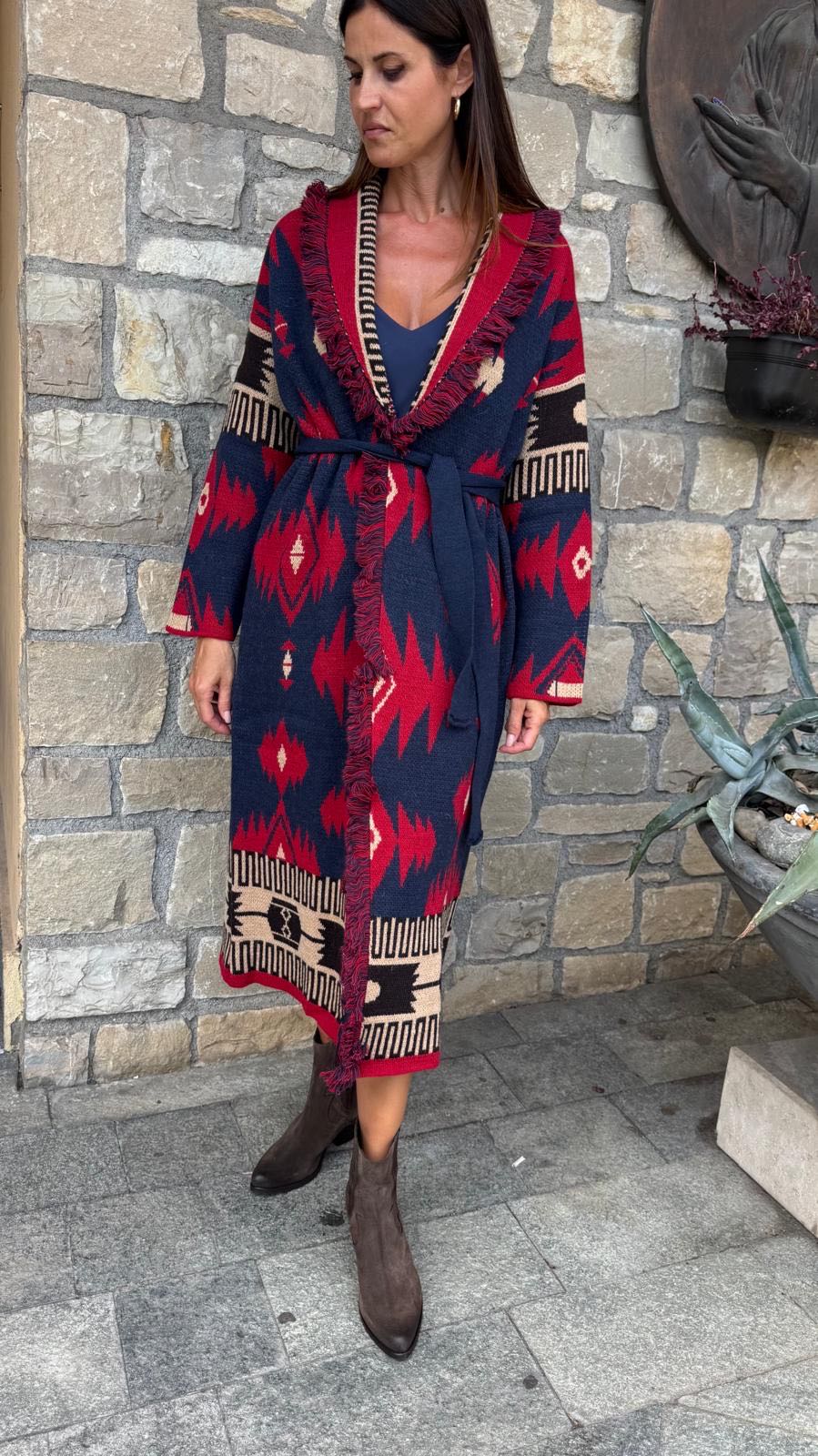 CARDIGAN LUNGO BLU ROSSO