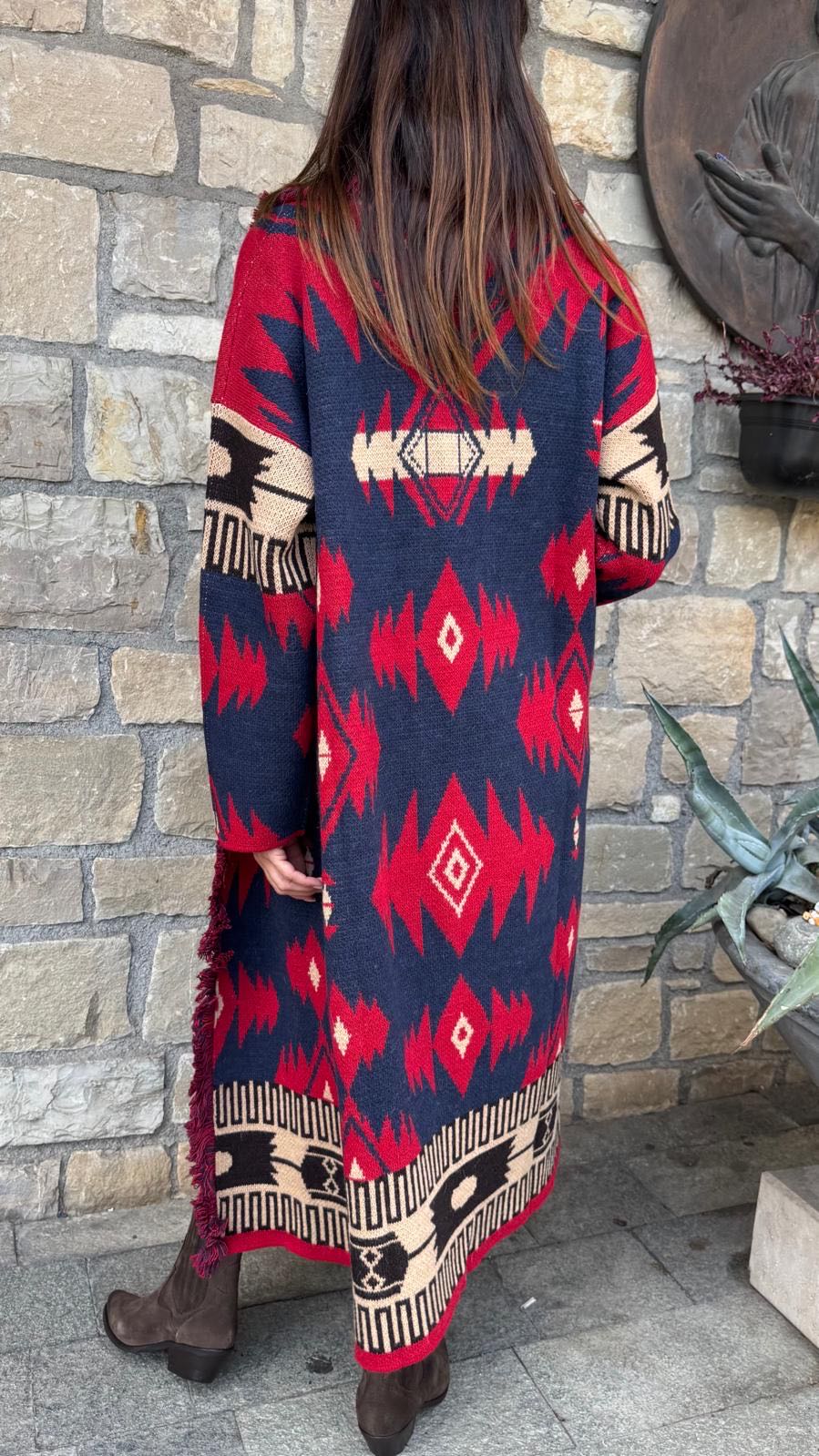 CARDIGAN LUNGO BLU ROSSO