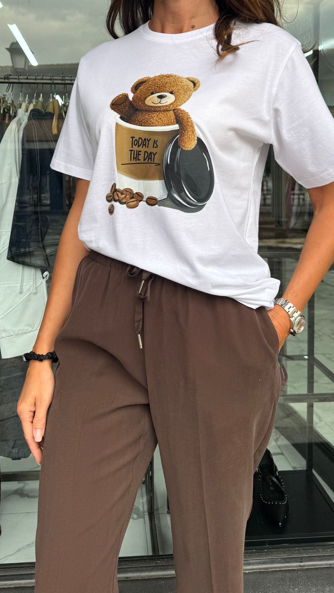PANTALONE ELASTICO CON COULISSE CIOCCOLATO