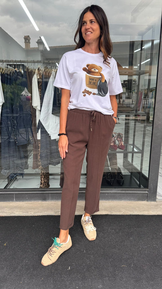 PANTALONE ELASTICO CON COULISSE CIOCCOLATO