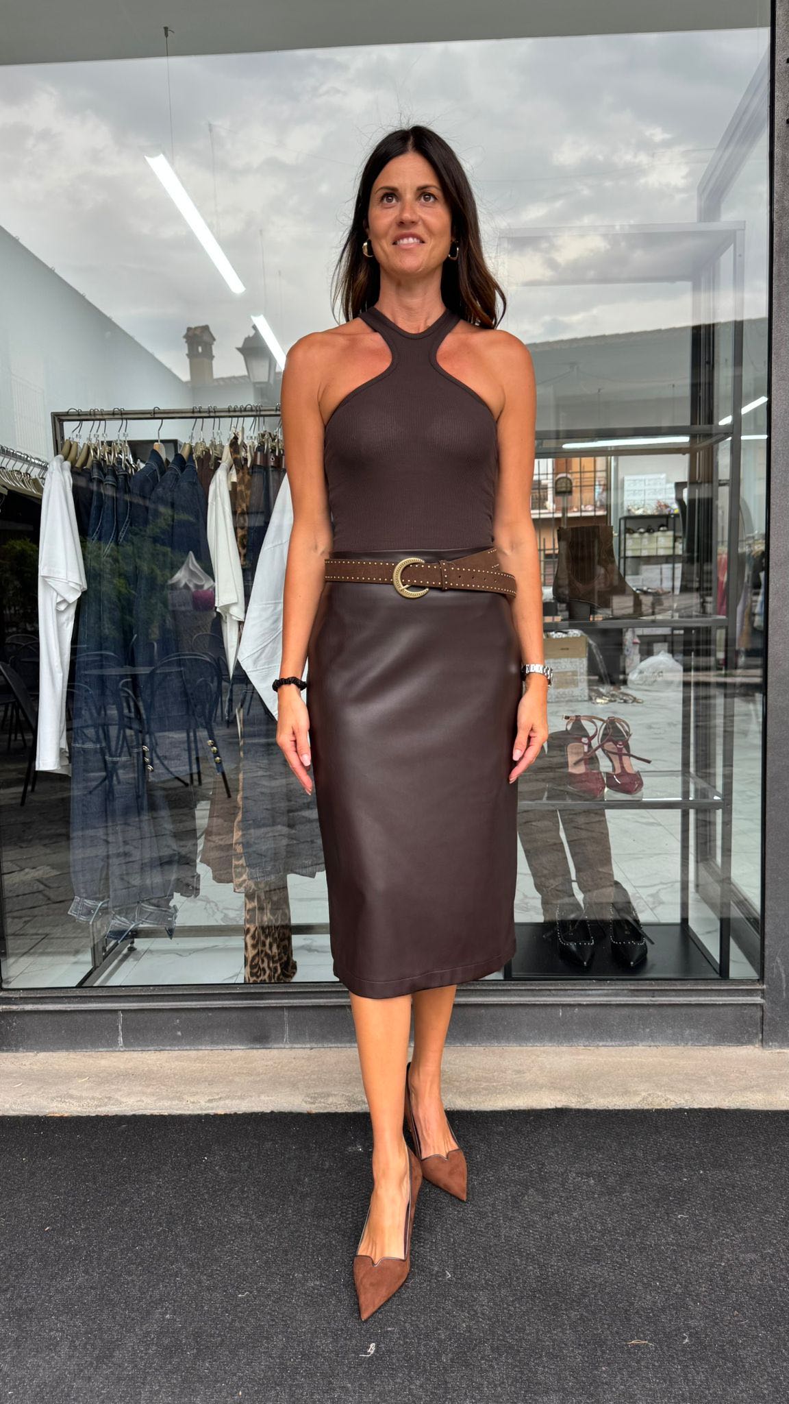 CANOTTA COSTINE SCOLLO HALTER CIOCCOLATO