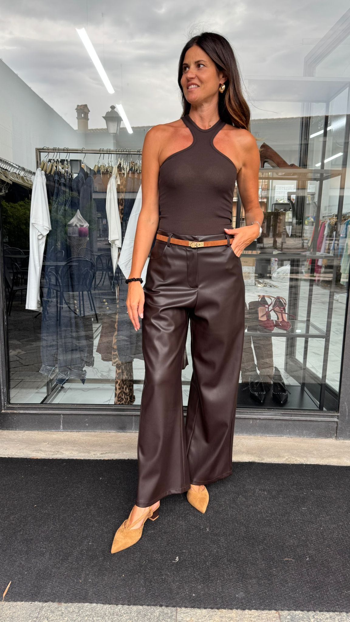 CANOTTA COSTINE SCOLLO HALTER CIOCCOLATO