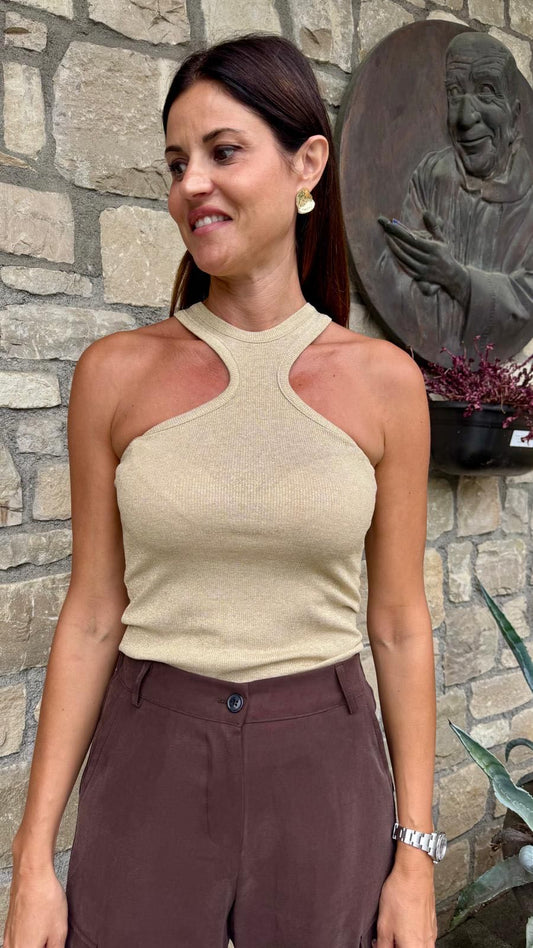 CANOTTA LUREX SCOLLO HALTER ORO