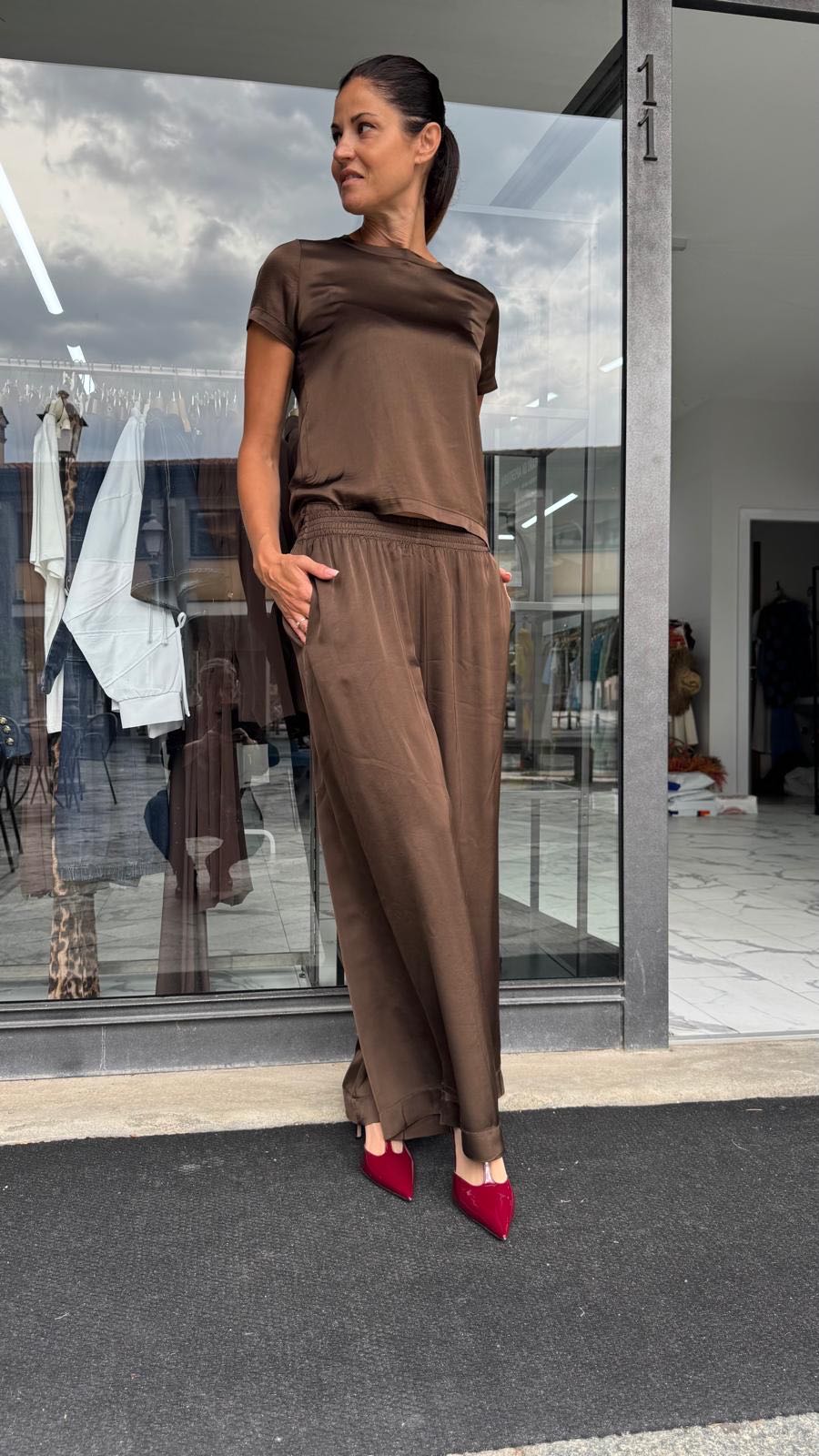 PANTALONE PALAZZO VISCOSA CIOCCOLATO