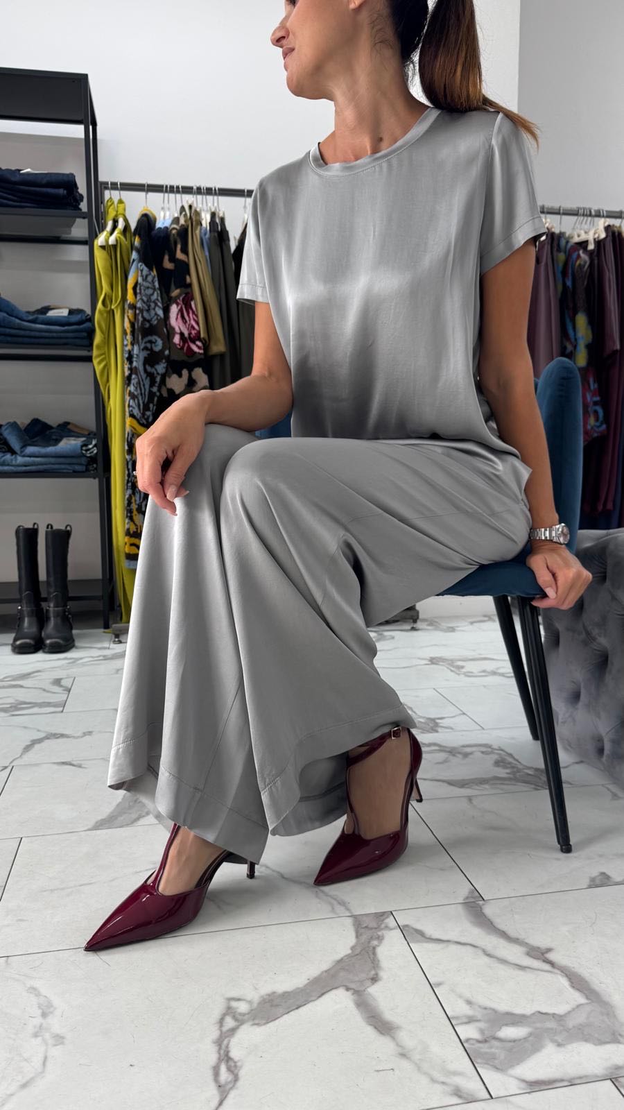 PANTALONE PALAZZO VISCOSA GRIGIO CHIARO
