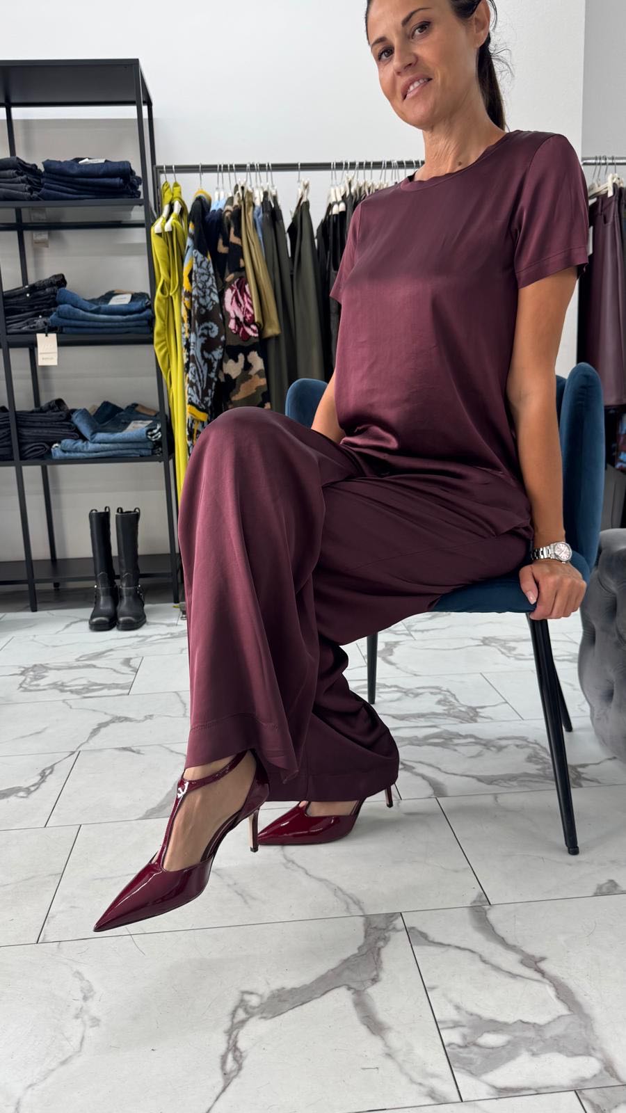 PANTALONE PALAZZO VISCOSA MELANZANA