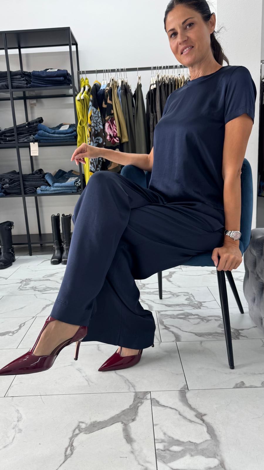 PANTALONE PALAZZO VISCOSA BLU