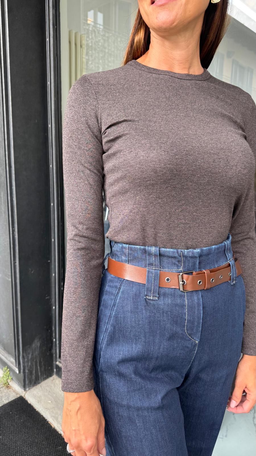 MAGLIA GIROCOLLO LUREX CIOCCOLATO