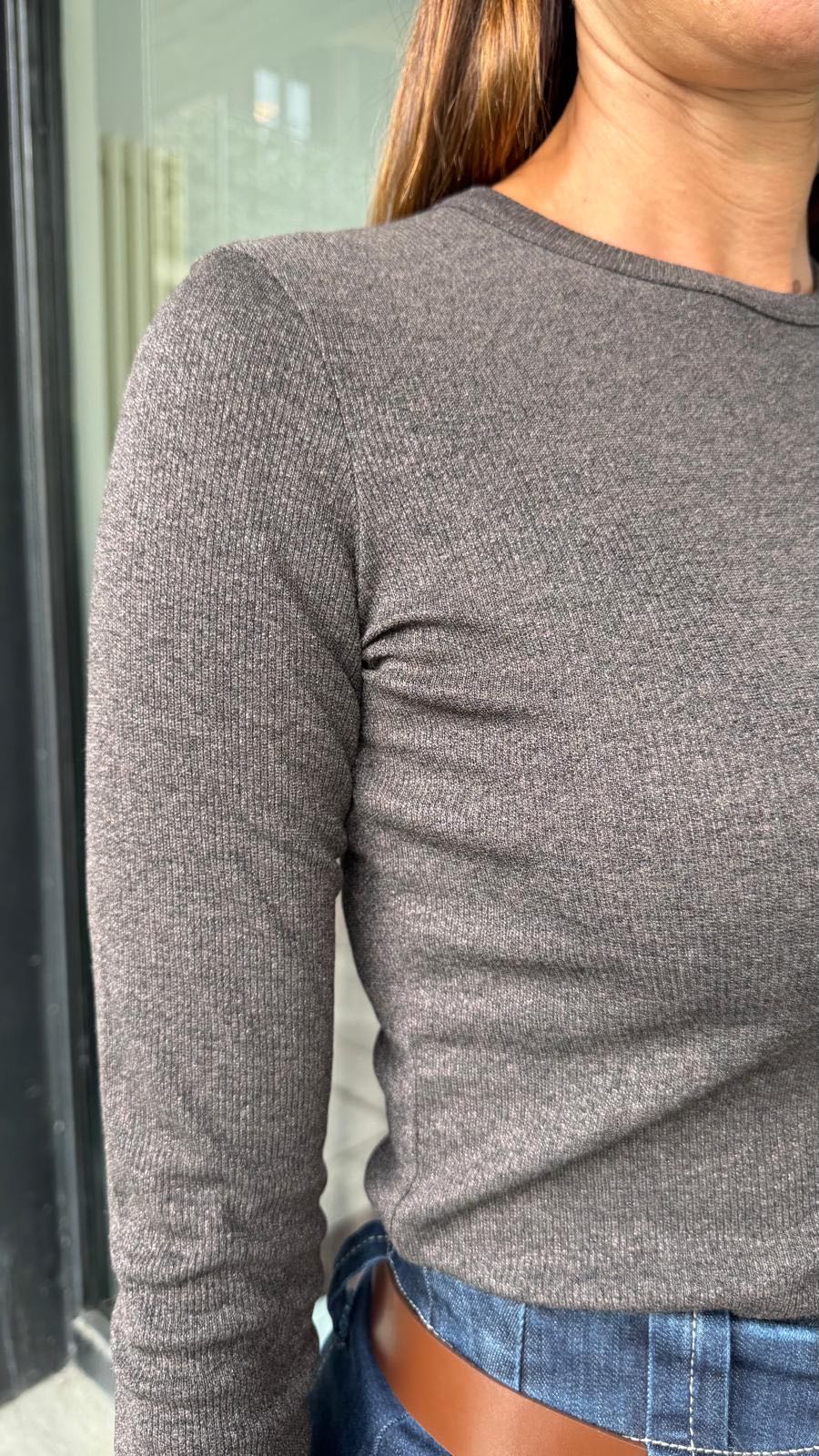 MAGLIA GIROCOLLO LUREX CIOCCOLATO