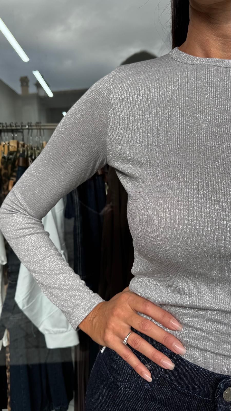 MAGLIA GIROCOLLO LUREX ARGENTO