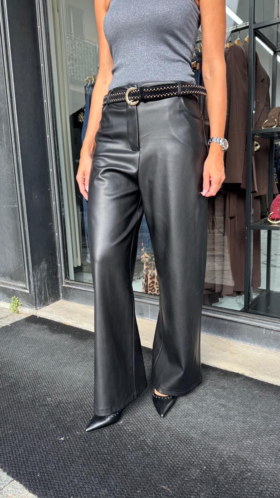 PANTALONE PALAZZO ECOPELLE NERO