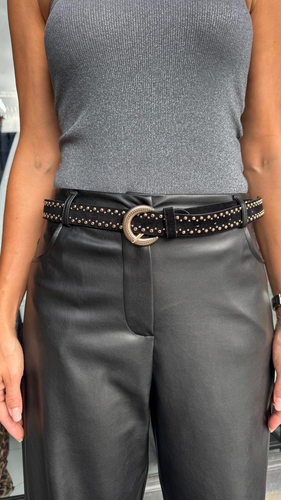 PANTALONE PALAZZO ECOPELLE NERO