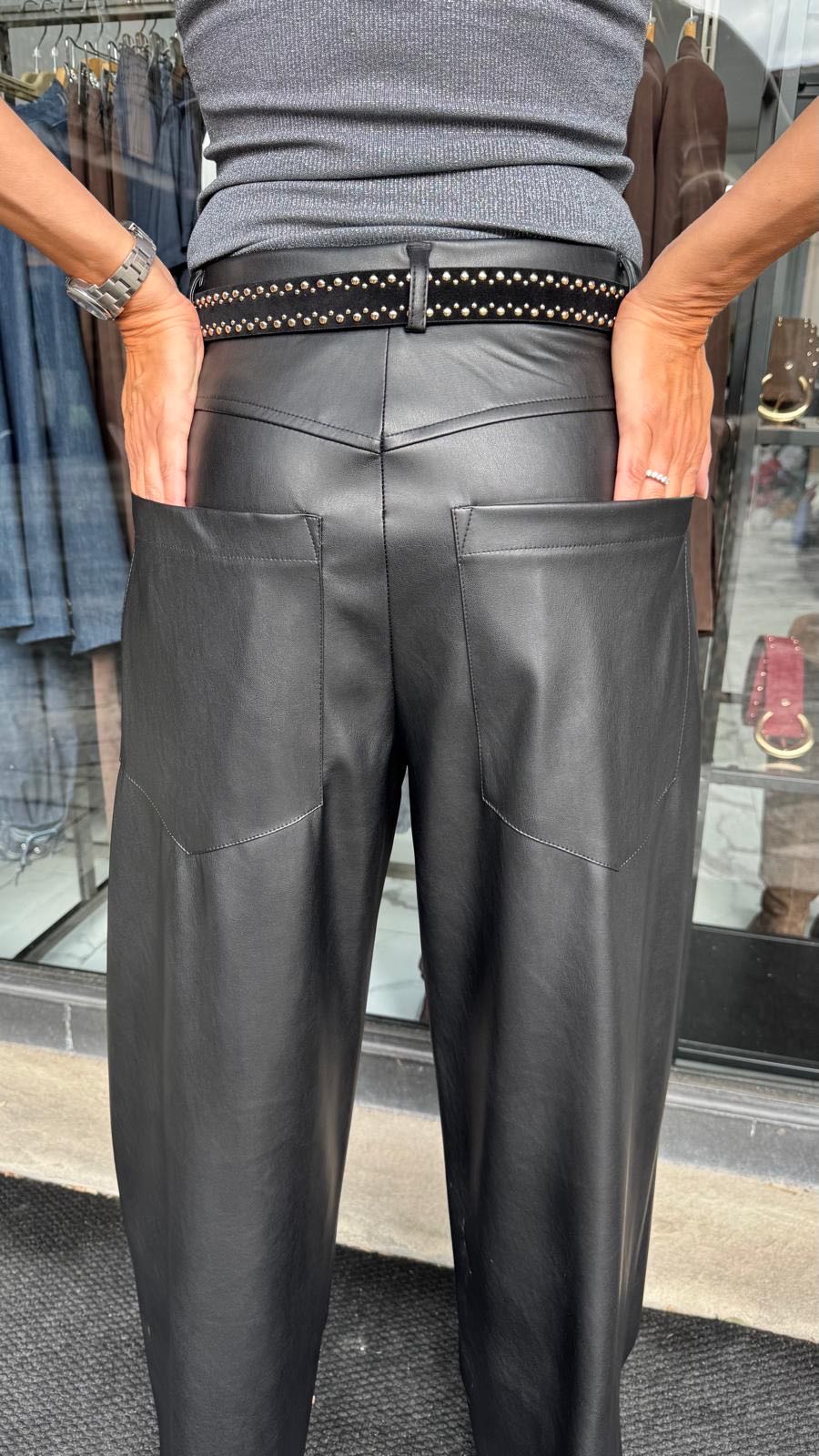 PANTALONE PALAZZO ECOPELLE NERO