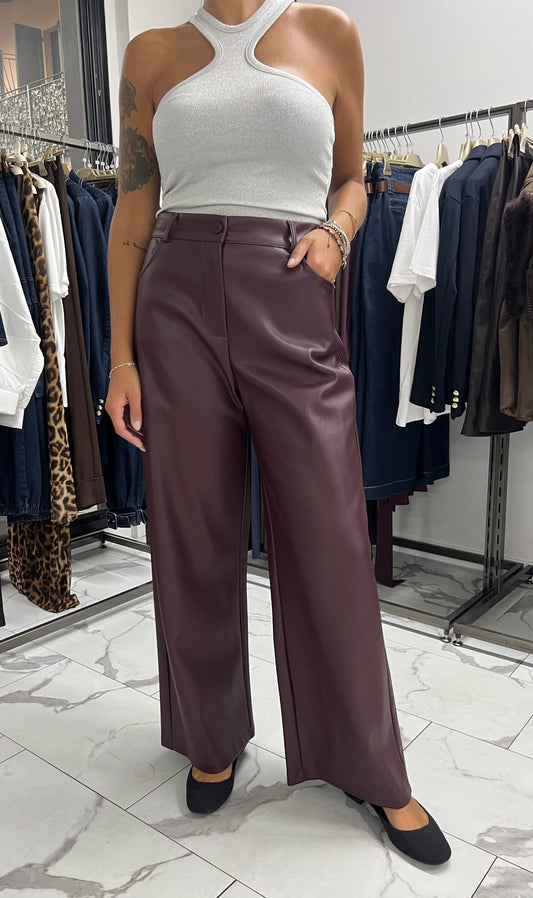 PANTALONE PALAZZO ECOPELLE MELANZANA