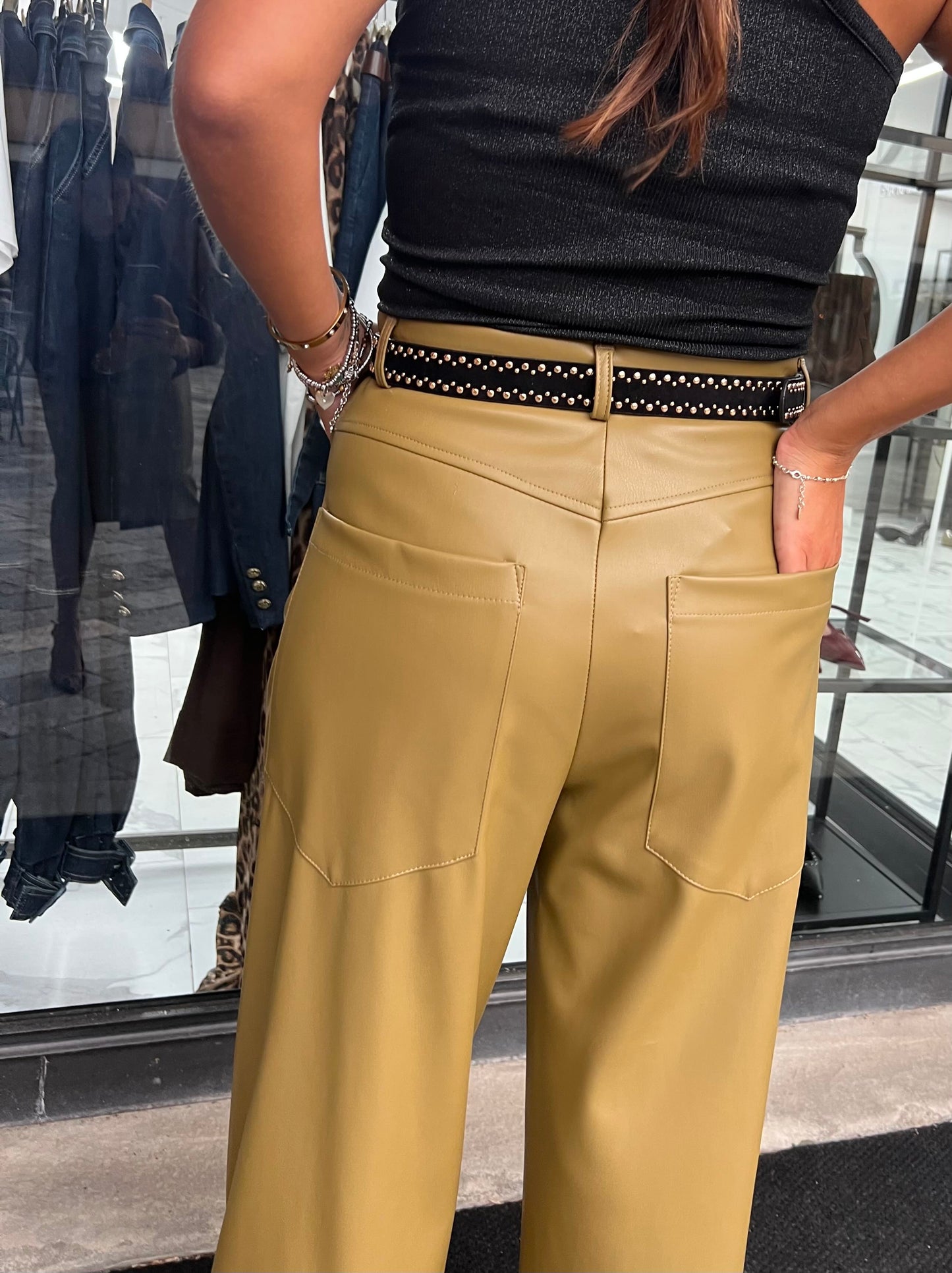 PANTALONE PALAZZO ECOPELLE OLIO
