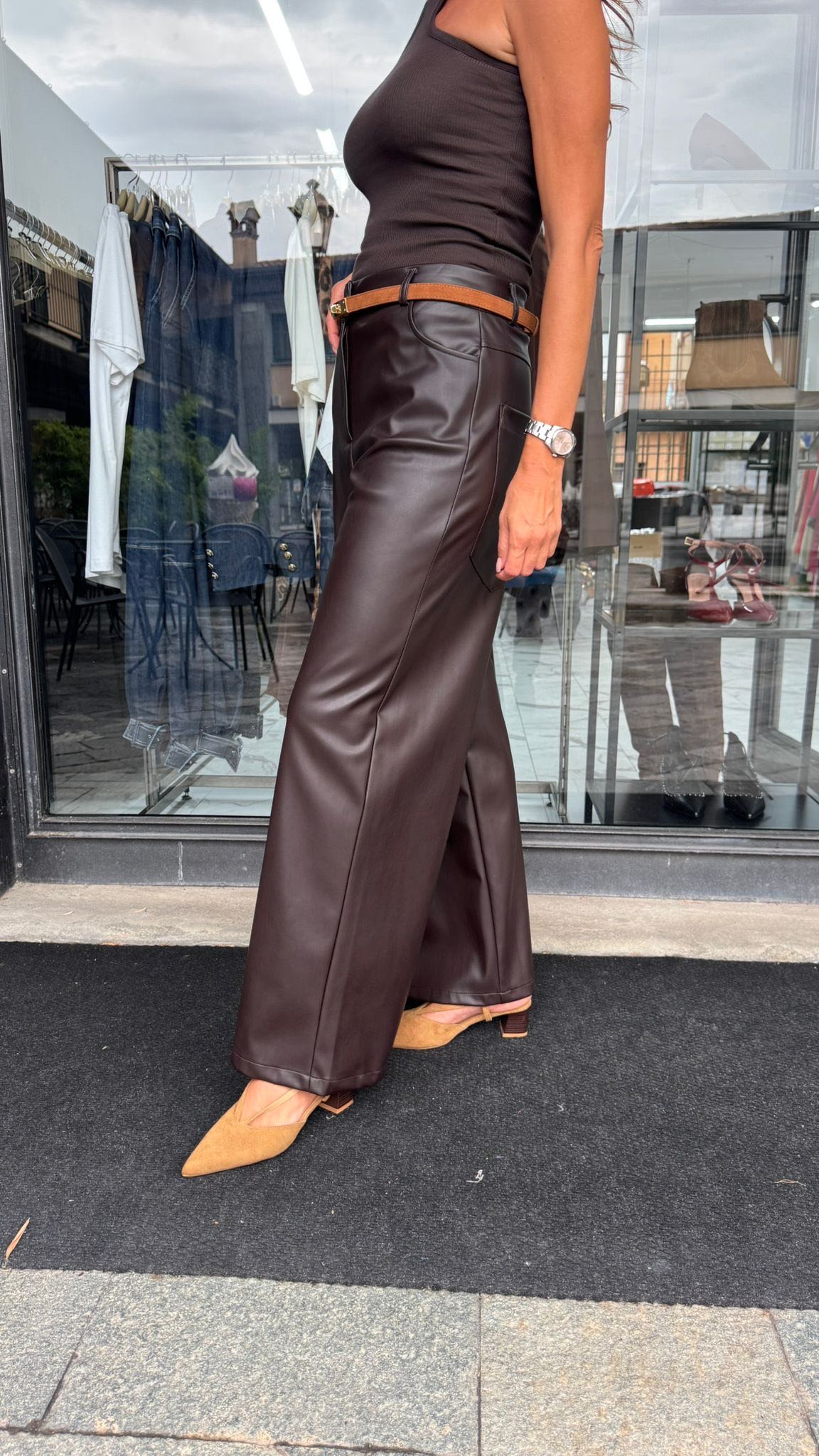 PANTALONE PALAZZO ECOPELLE MORO