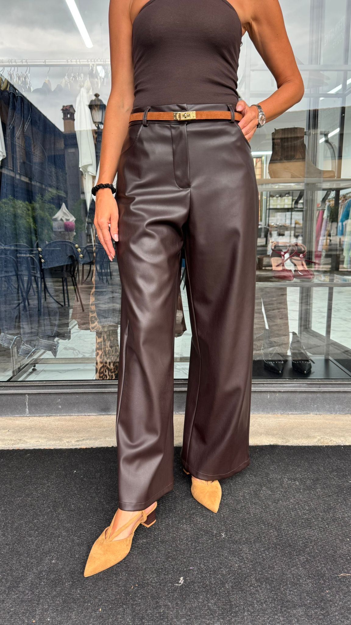 PANTALONE PALAZZO ECOPELLE MORO