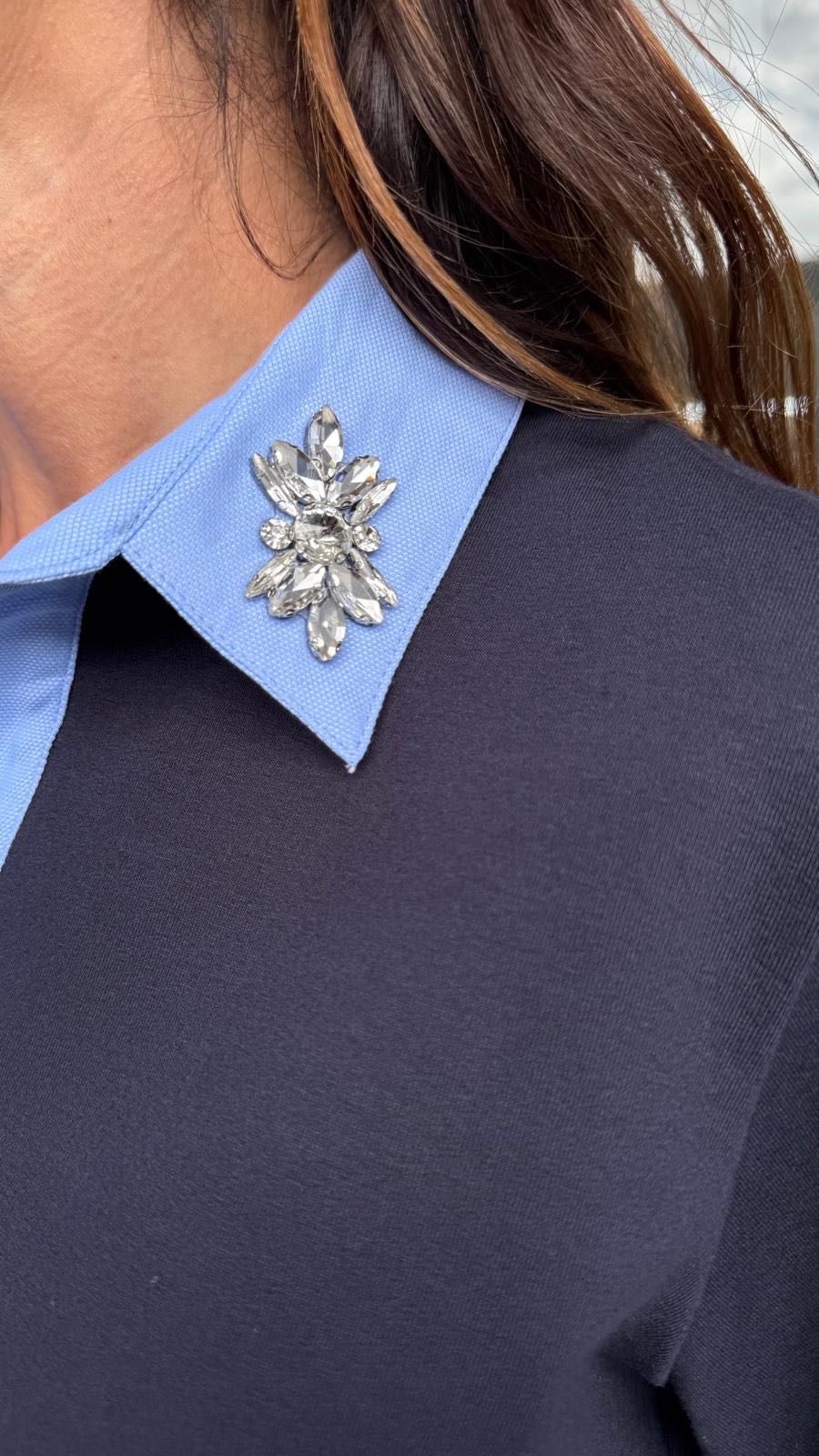 FELPA BLU COLLETTO CON CRISTALLI