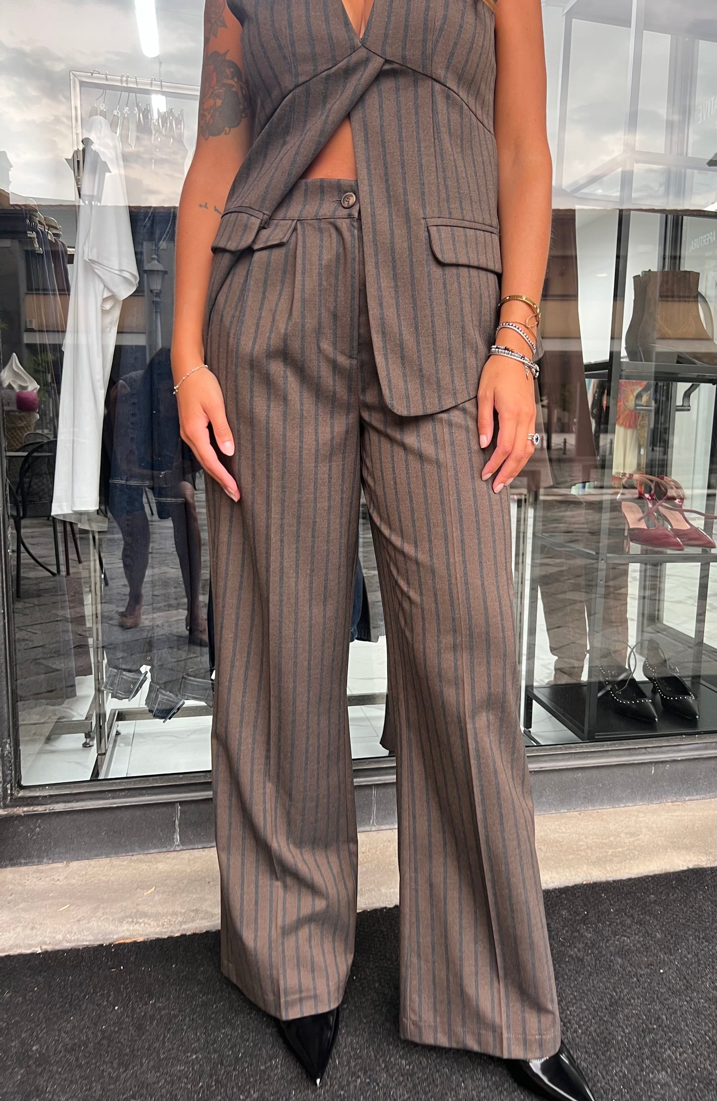 PANTALONE GESSATO BLU E MORO