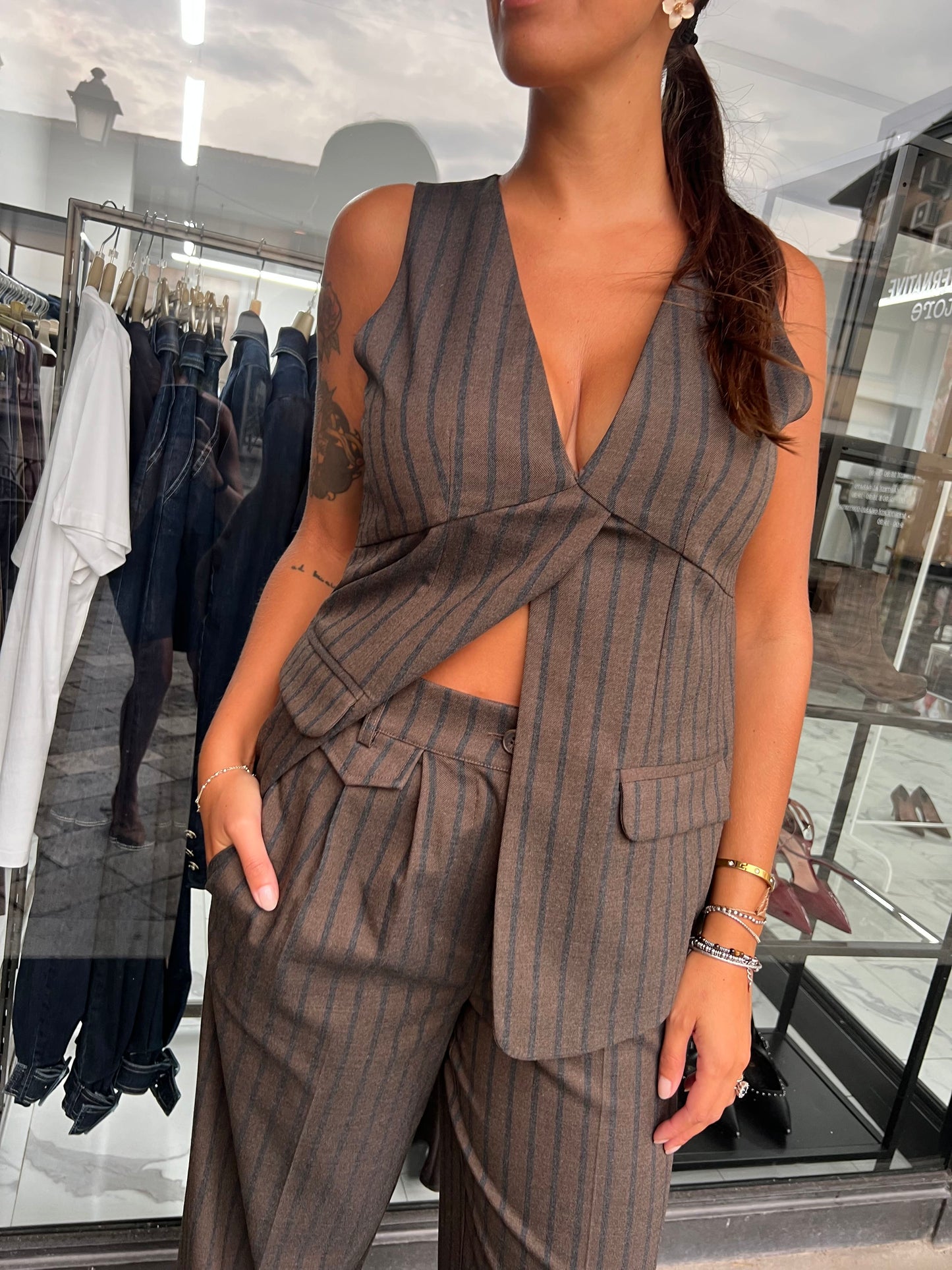 PANTALONE GESSATO BLU E MORO