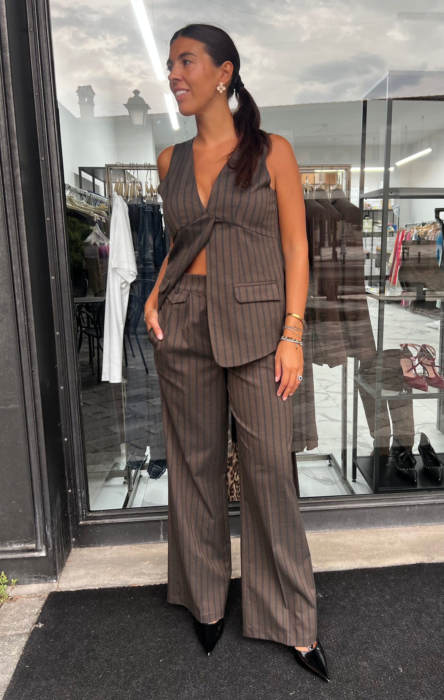 PANTALONE GESSATO BLU E MORO