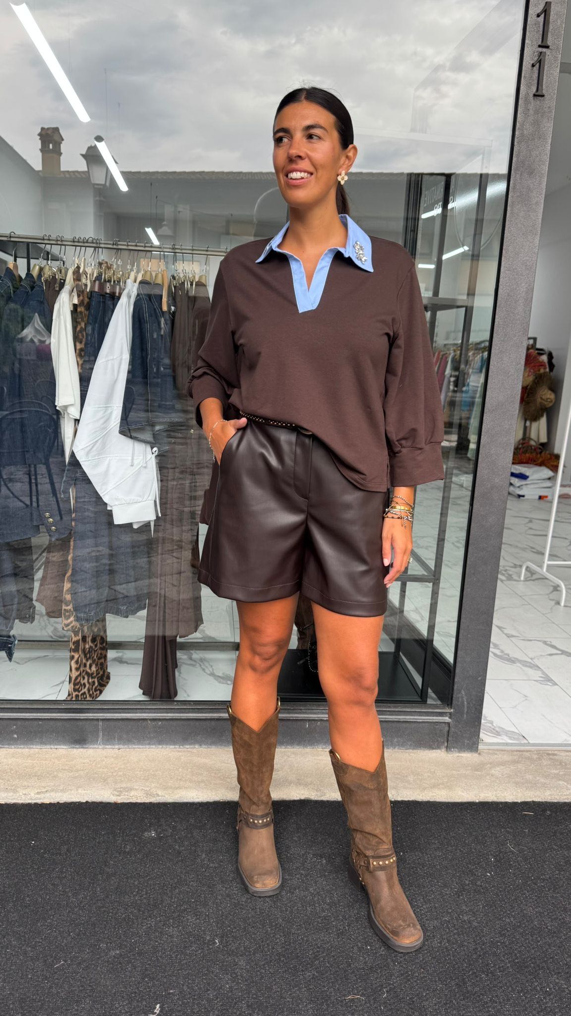 PANTALONCINO ECOPELLE MORO