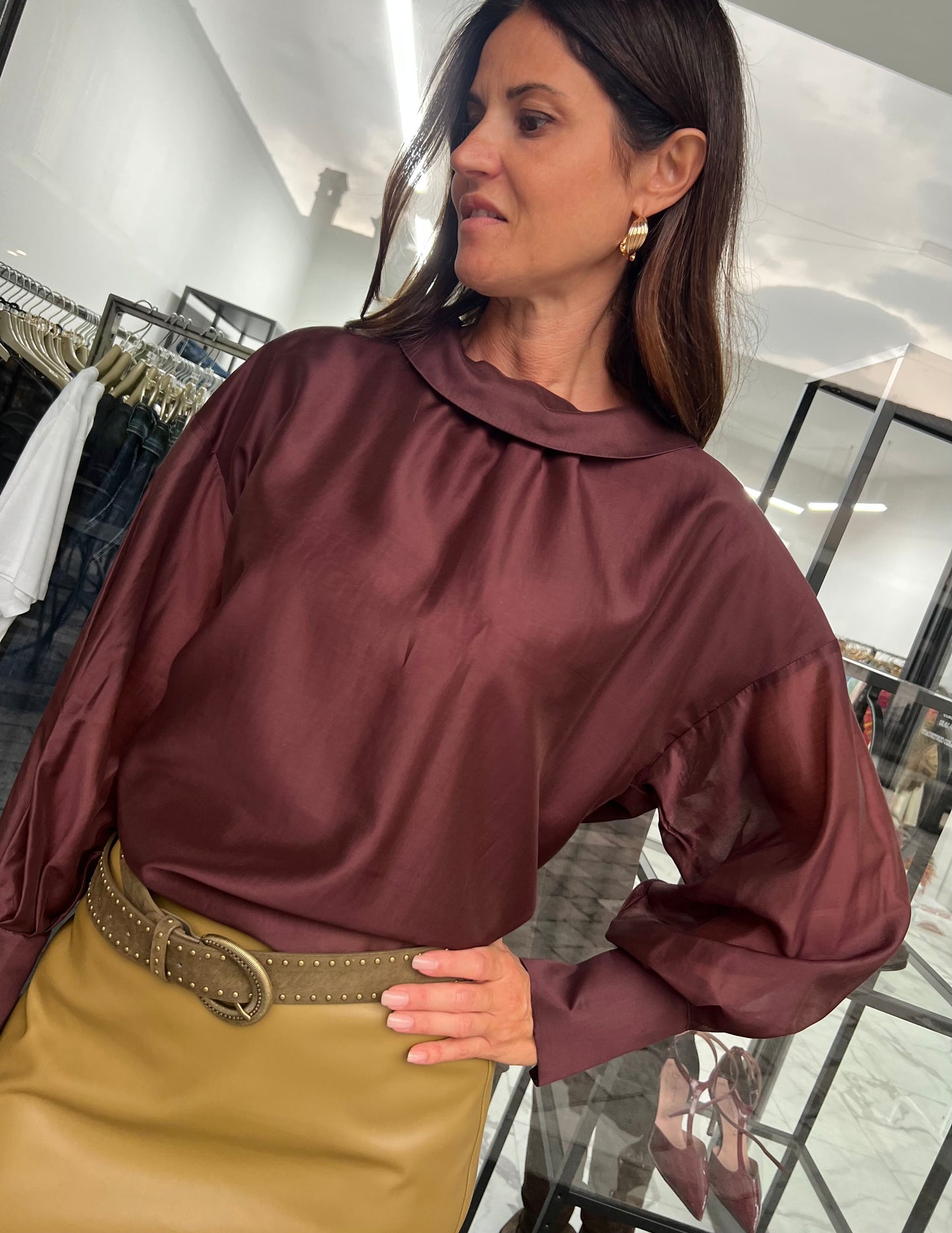 BLUSA COLLETTO TONDO MOGANO