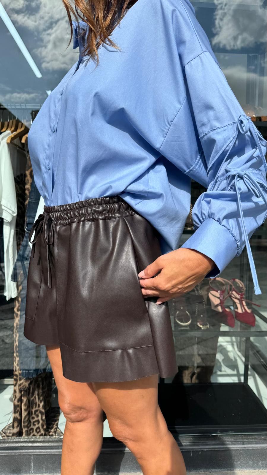 PANTALONCINO ECOPELLE COULISSE MORO