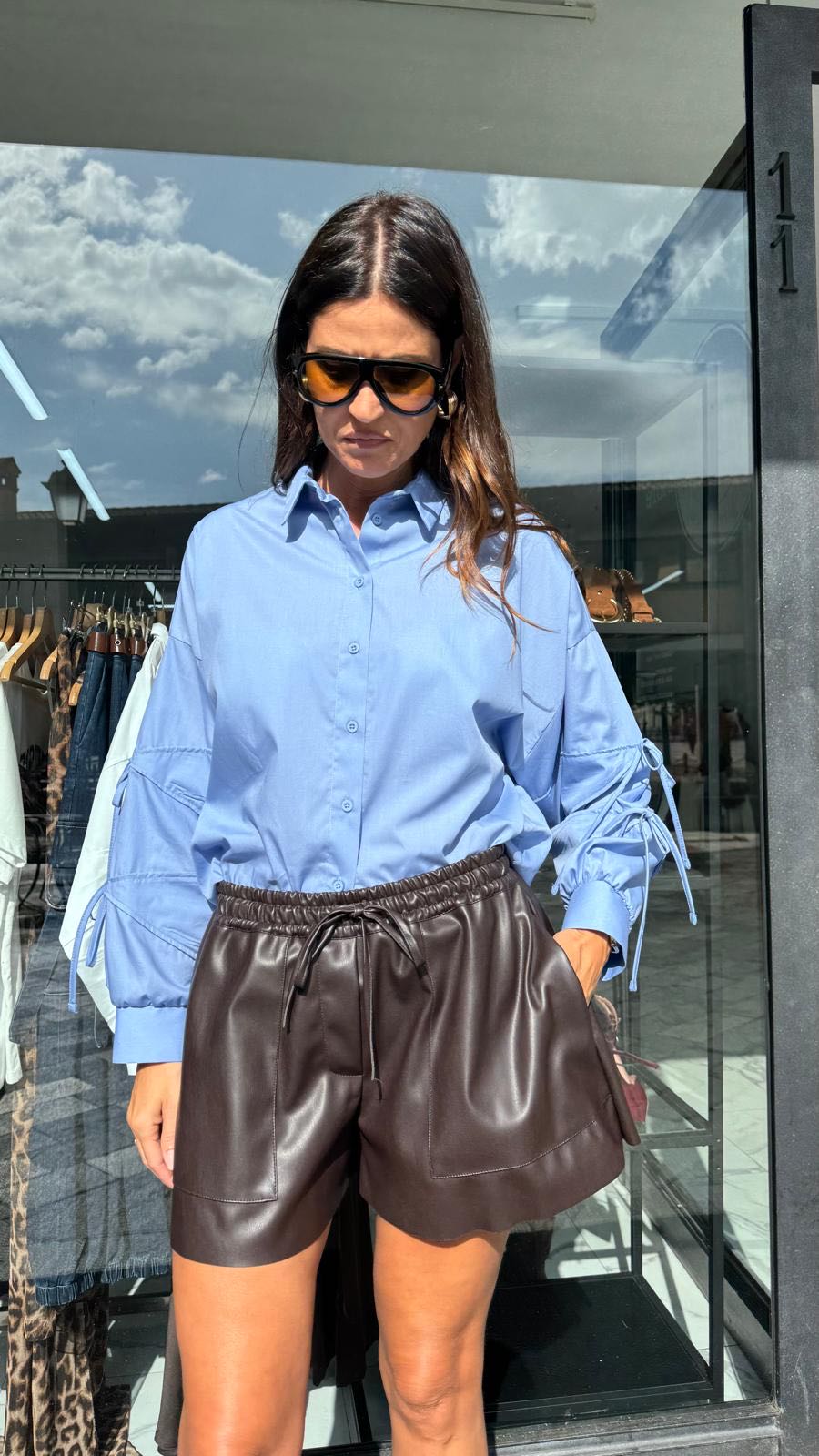 PANTALONCINO ECOPELLE COULISSE MORO