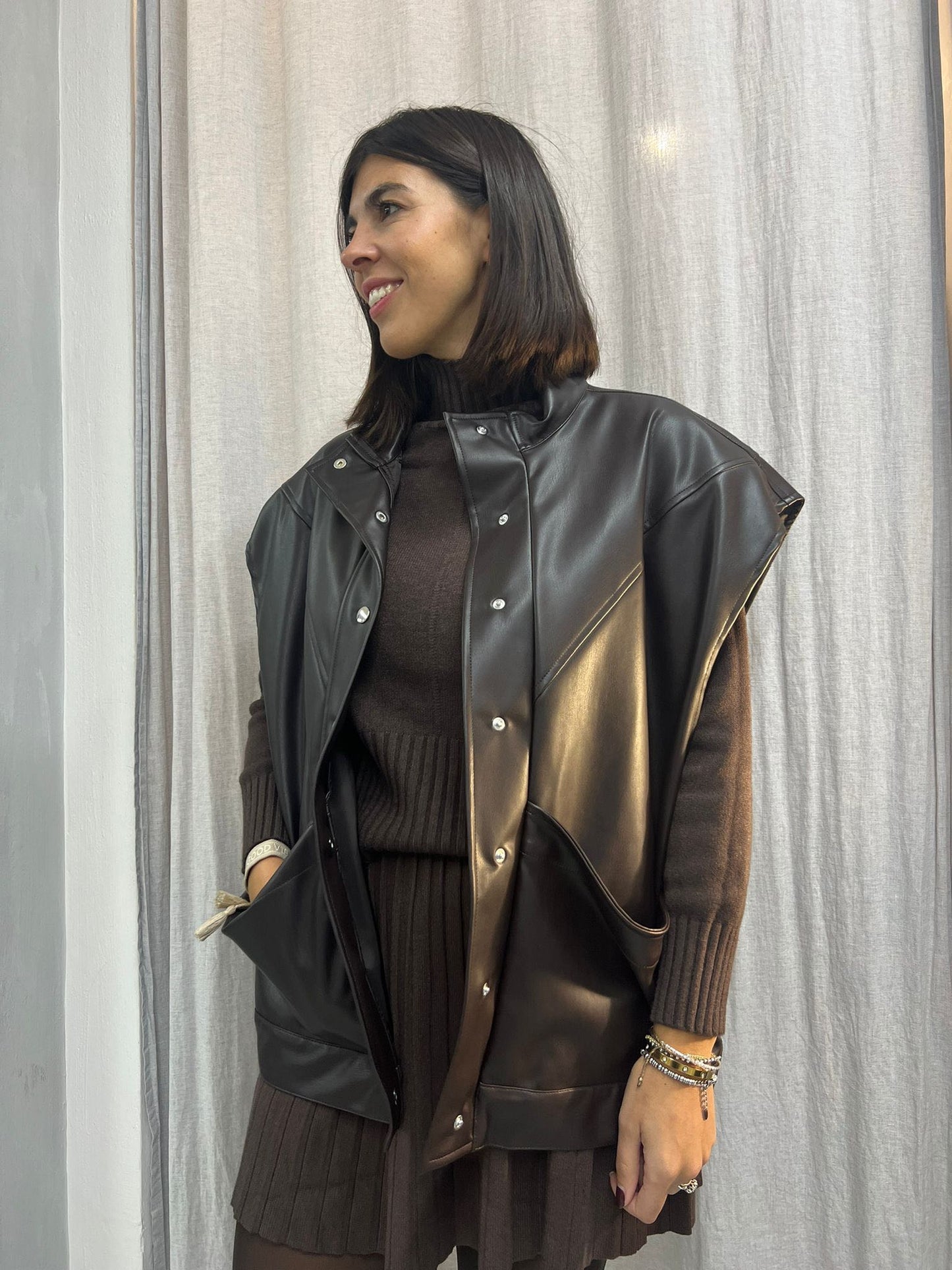 BOMBER ECOPELLE SMANICATO MORO