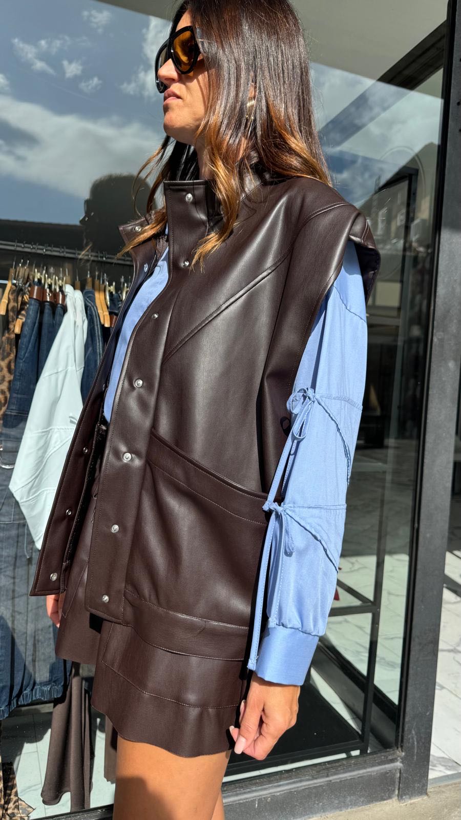 BOMBER ECOPELLE SMANICATO MORO