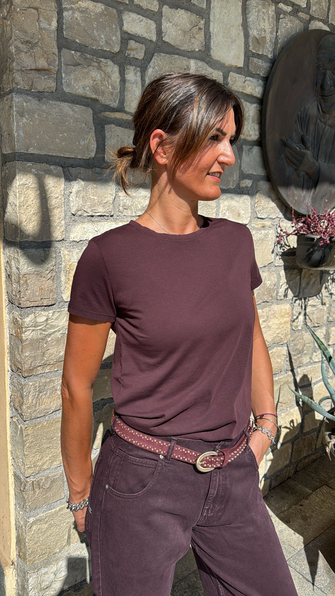 T-SHIRT COTONE BASIC MELANZANA