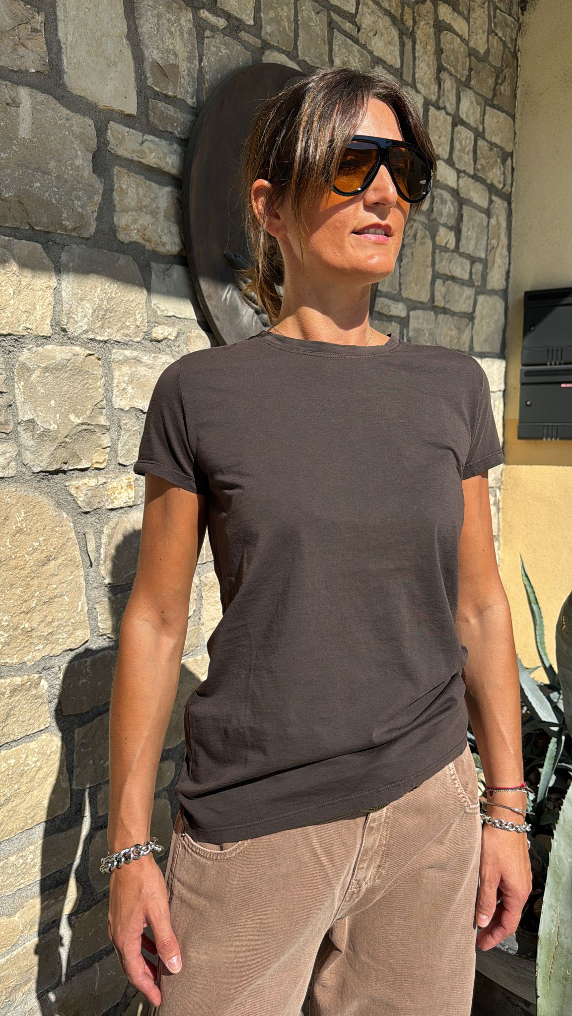 T-SHIRT COTONE BASIC CIOCCOLATO