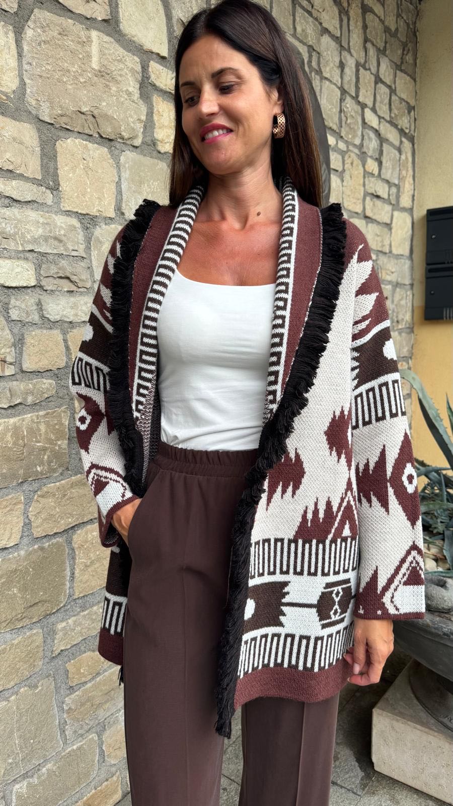 CARDIGAN PANNA E CIOCCOLATO