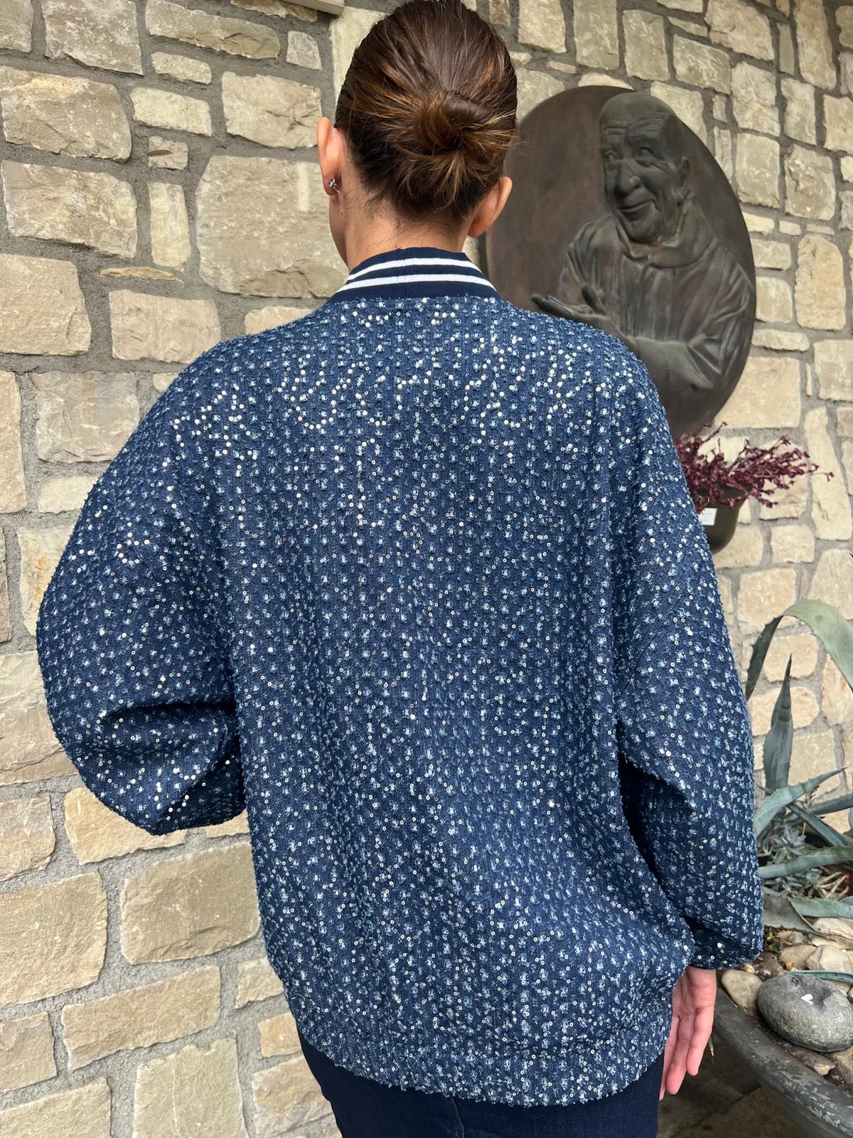 BOMBER JEANS MICRO PAILETTES BLU