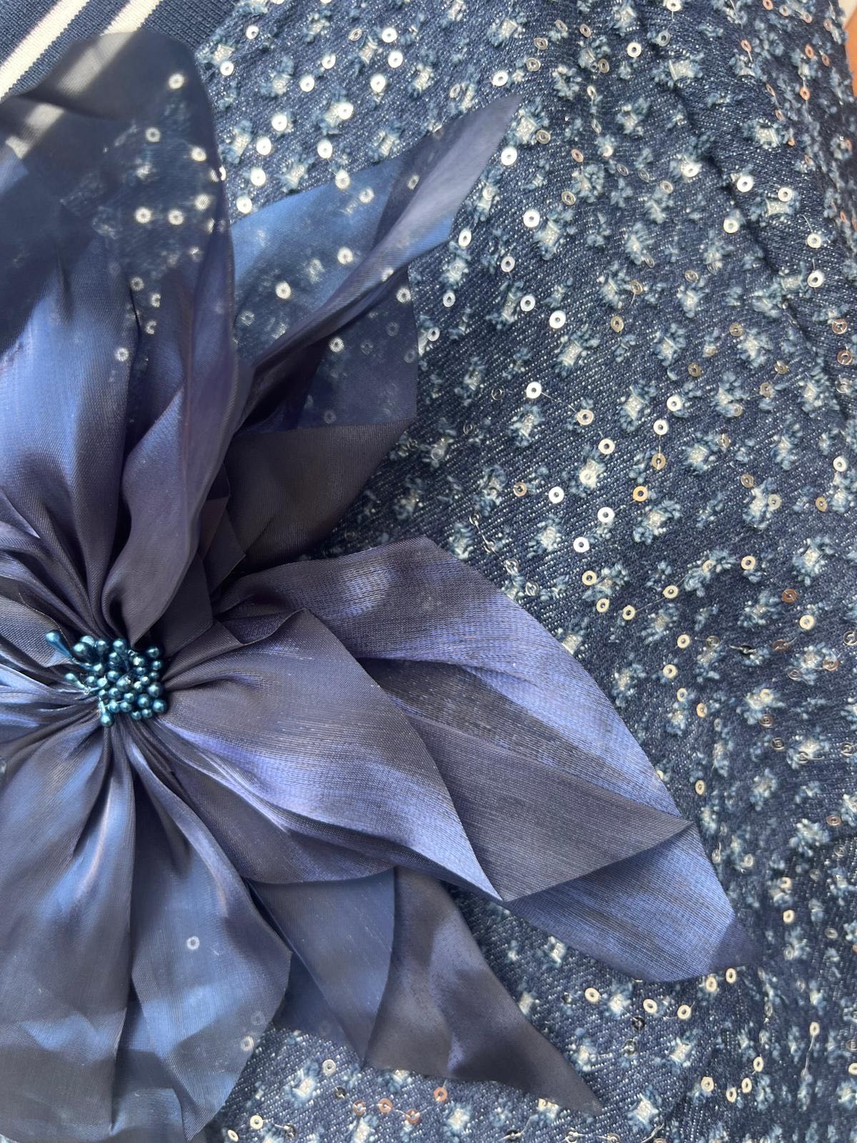 BOMBER JEANS MICRO PAILETTES BLU