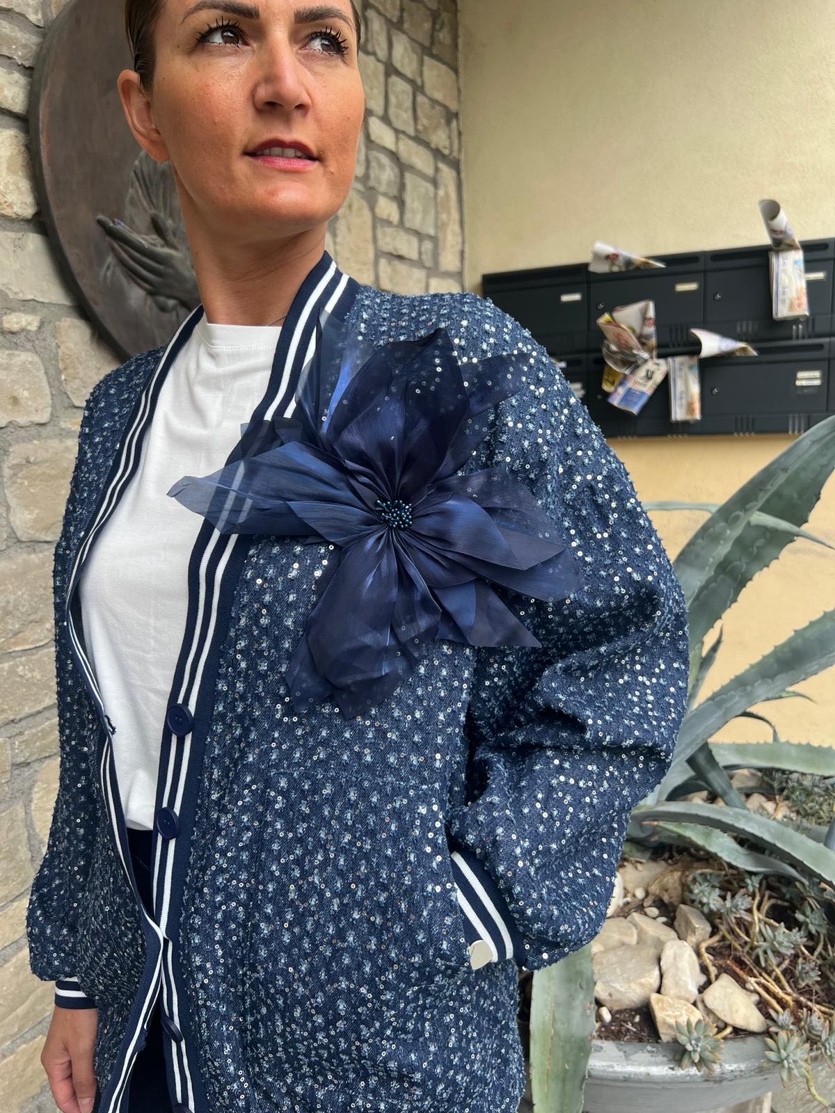 BOMBER JEANS MICRO PAILETTES BLU