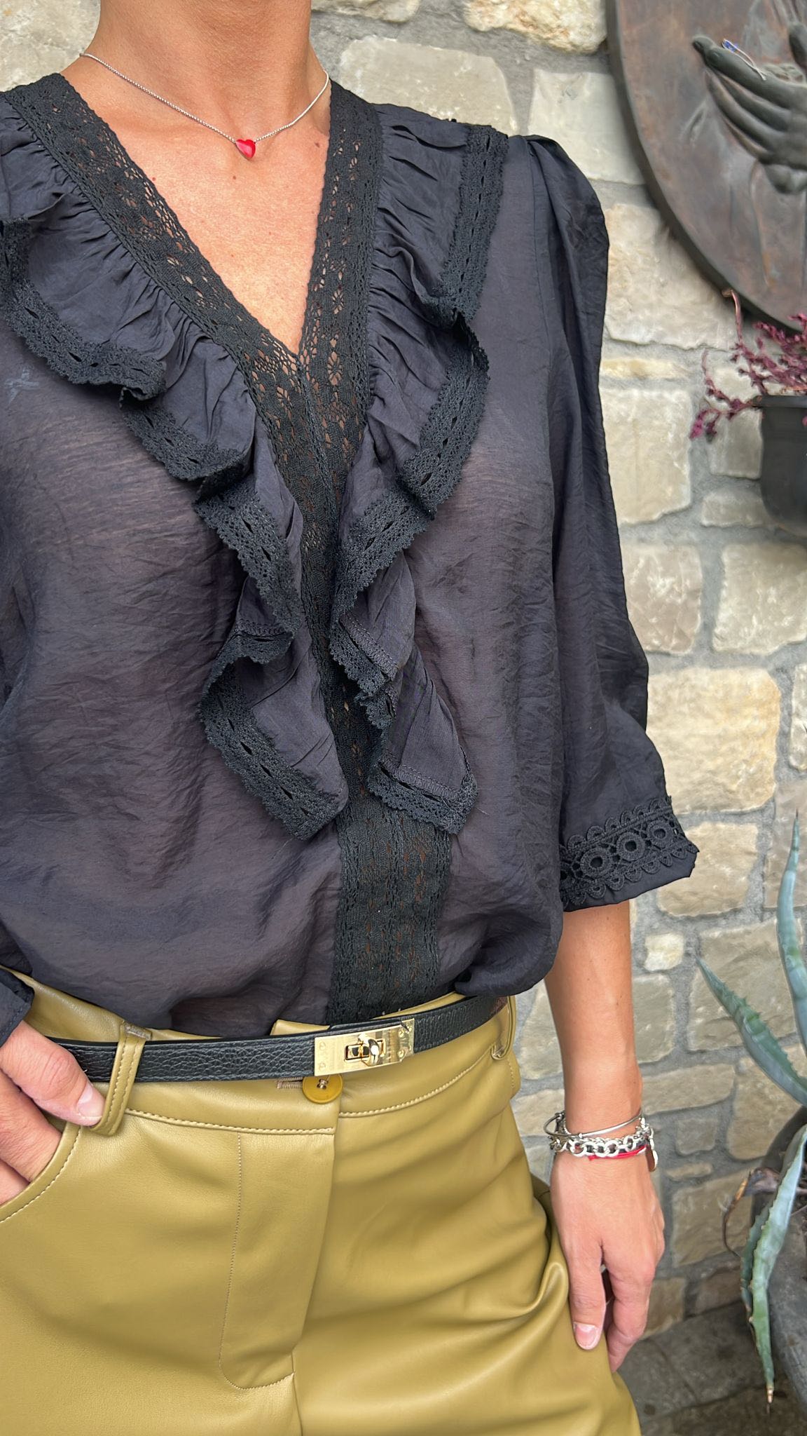 CAMICIA ROUGE CROCHET NERA