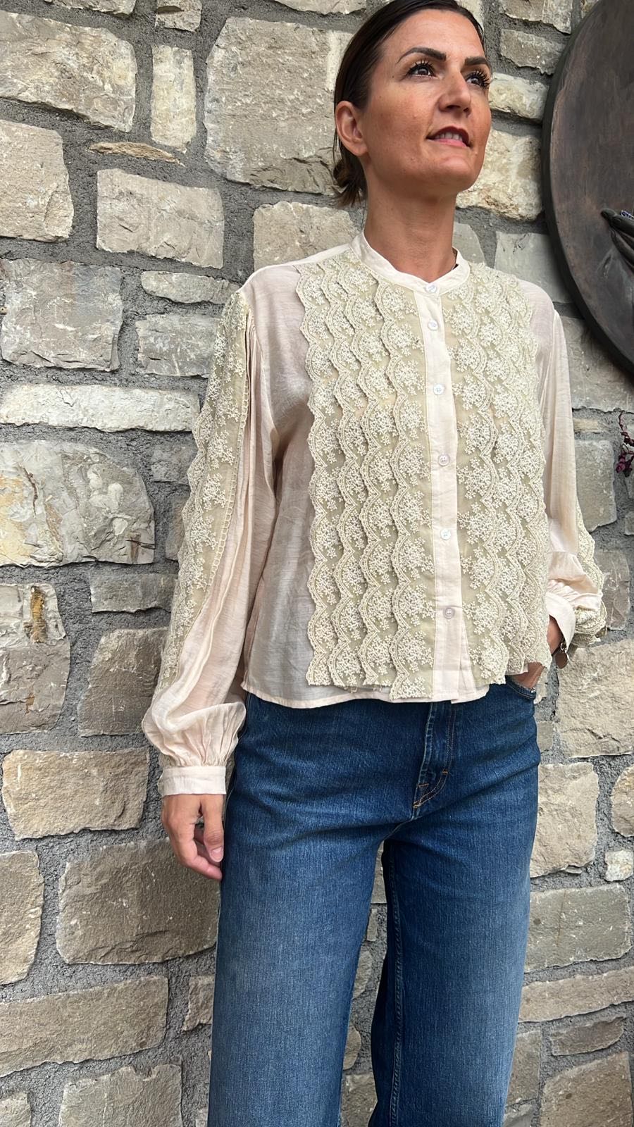 CAMICIA COREANA PIZZO BURRO