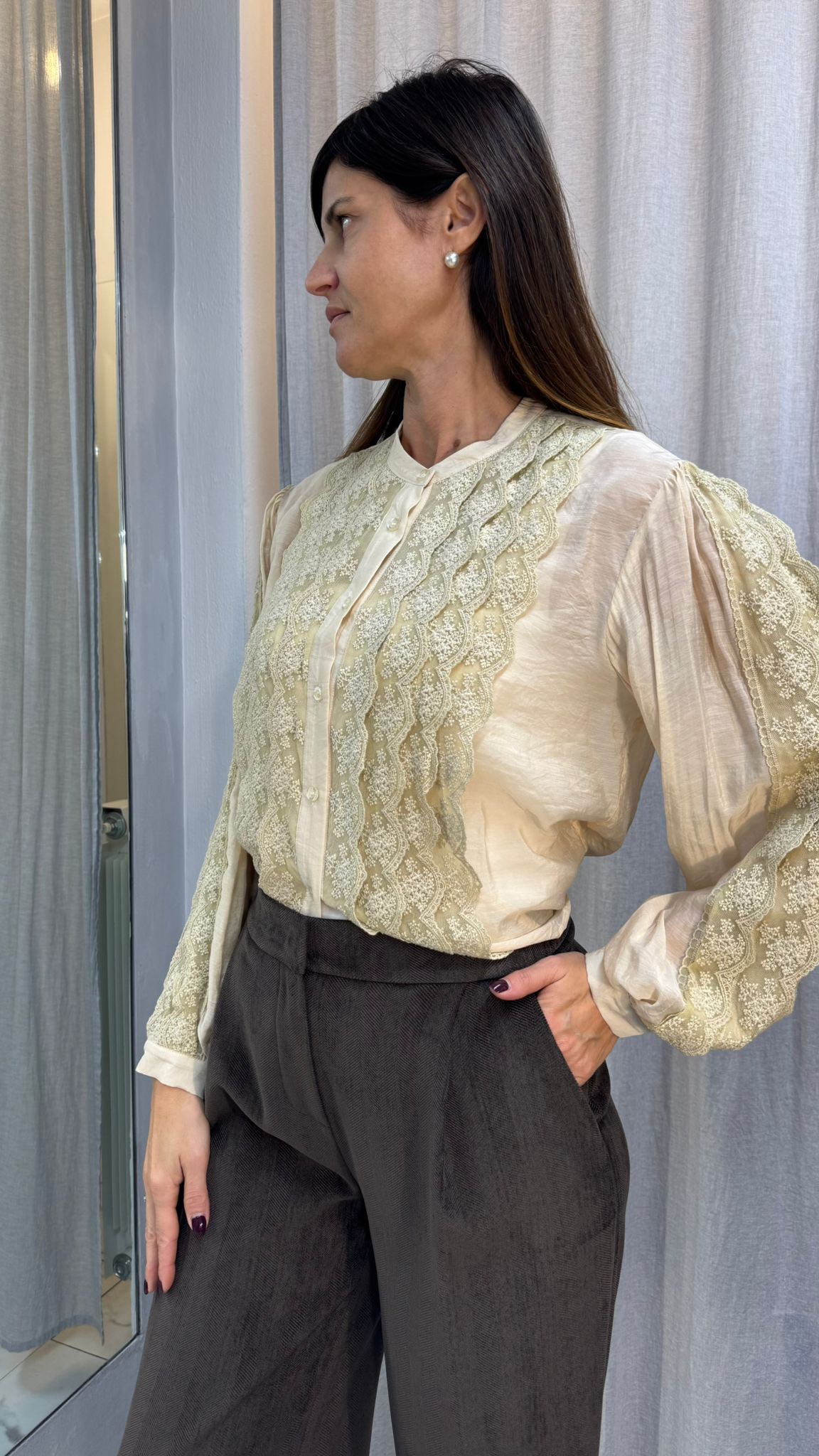 CAMICIA COREANA PIZZO BURRO