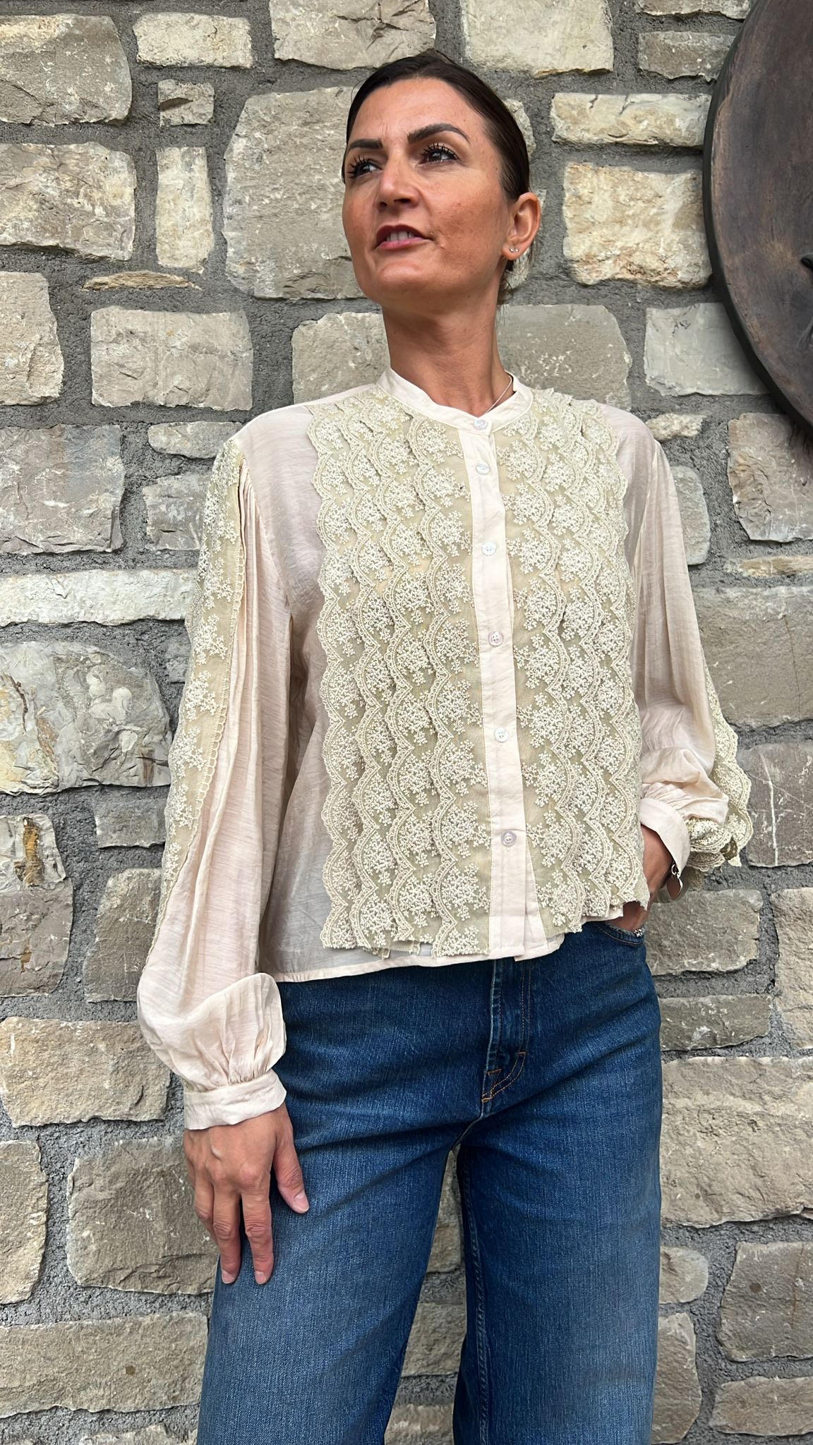 CAMICIA COREANA PIZZO BURRO