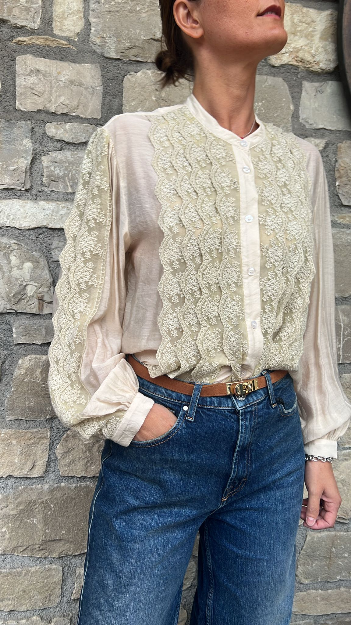 CAMICIA COREANA PIZZO BURRO