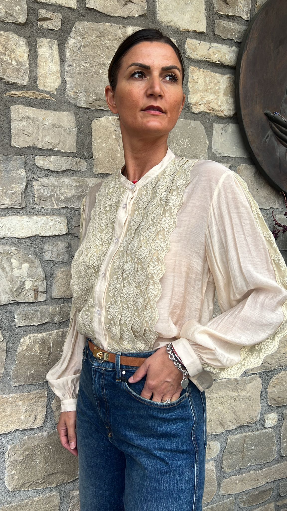 CAMICIA COREANA PIZZO BURRO