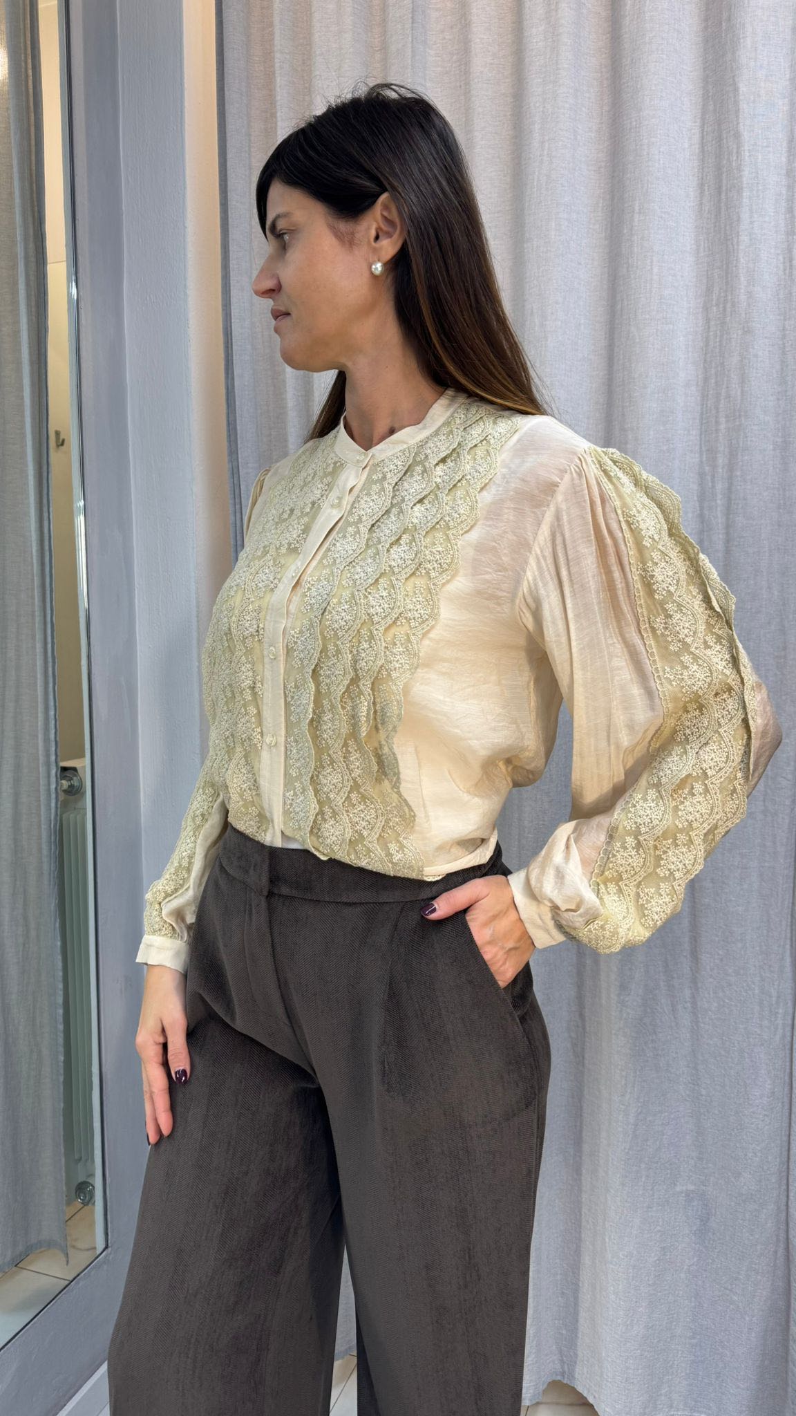 CAMICIA COREANA PIZZO BURRO