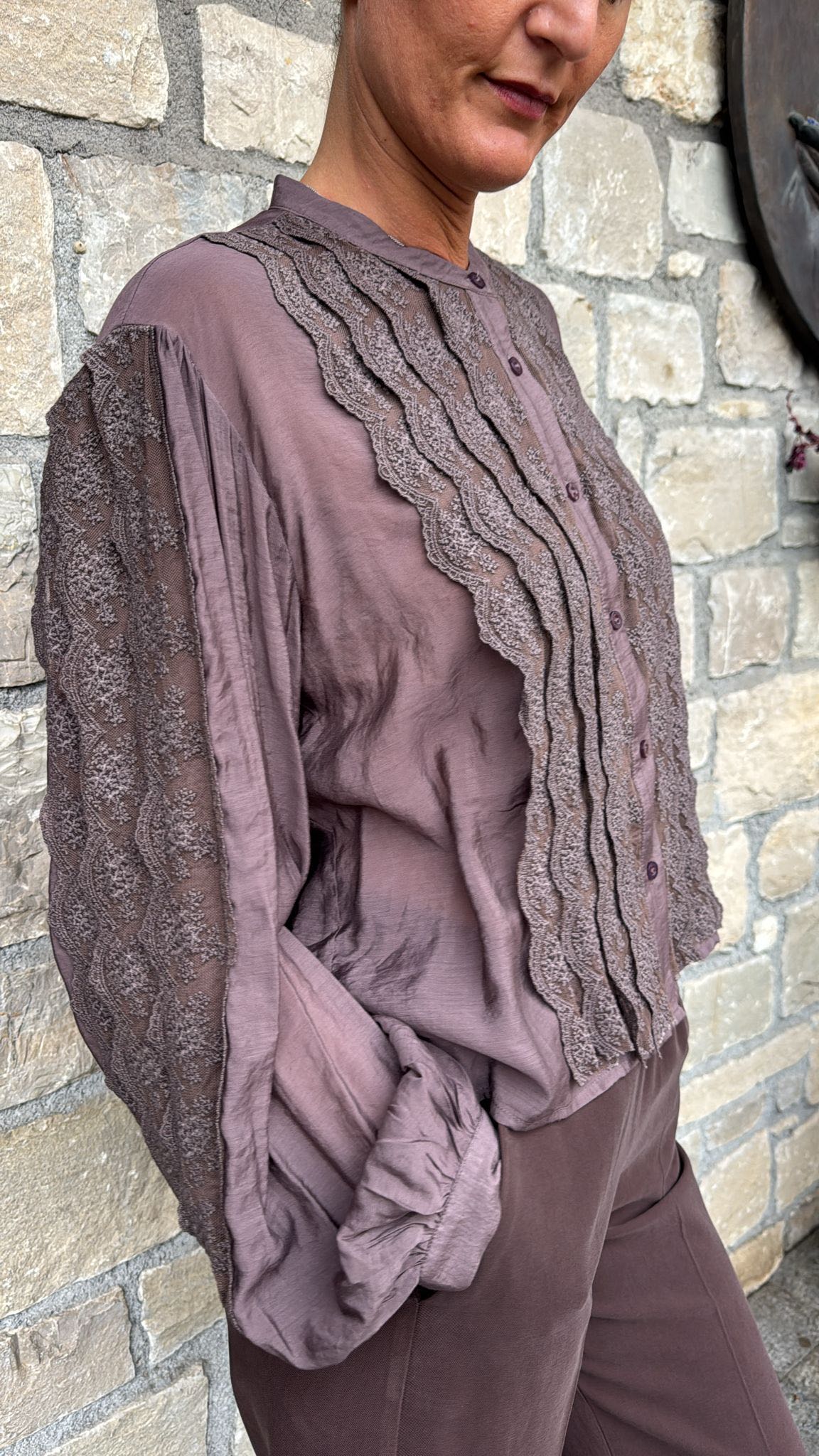 CAMICIA COREANA PIZZO CIOCCOLATO