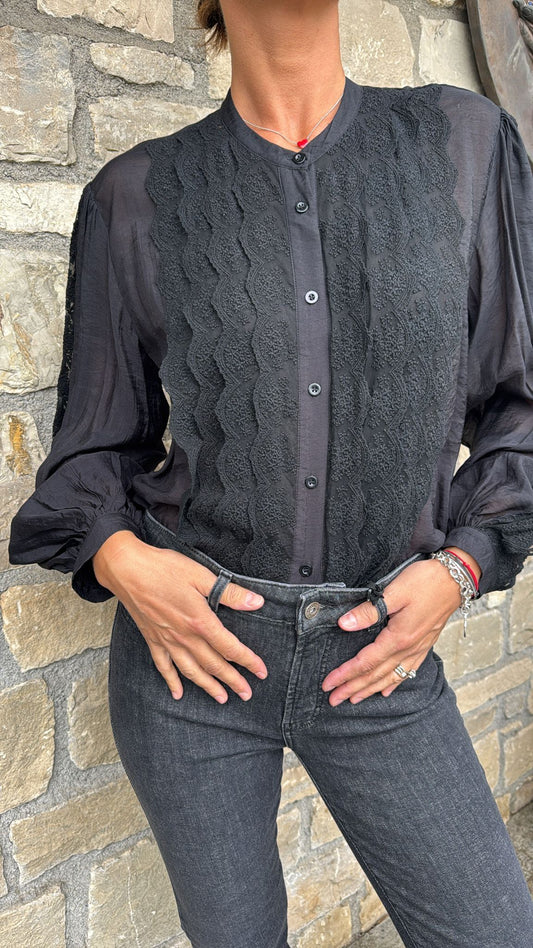 CAMICIA COREANA PIZZO NERA