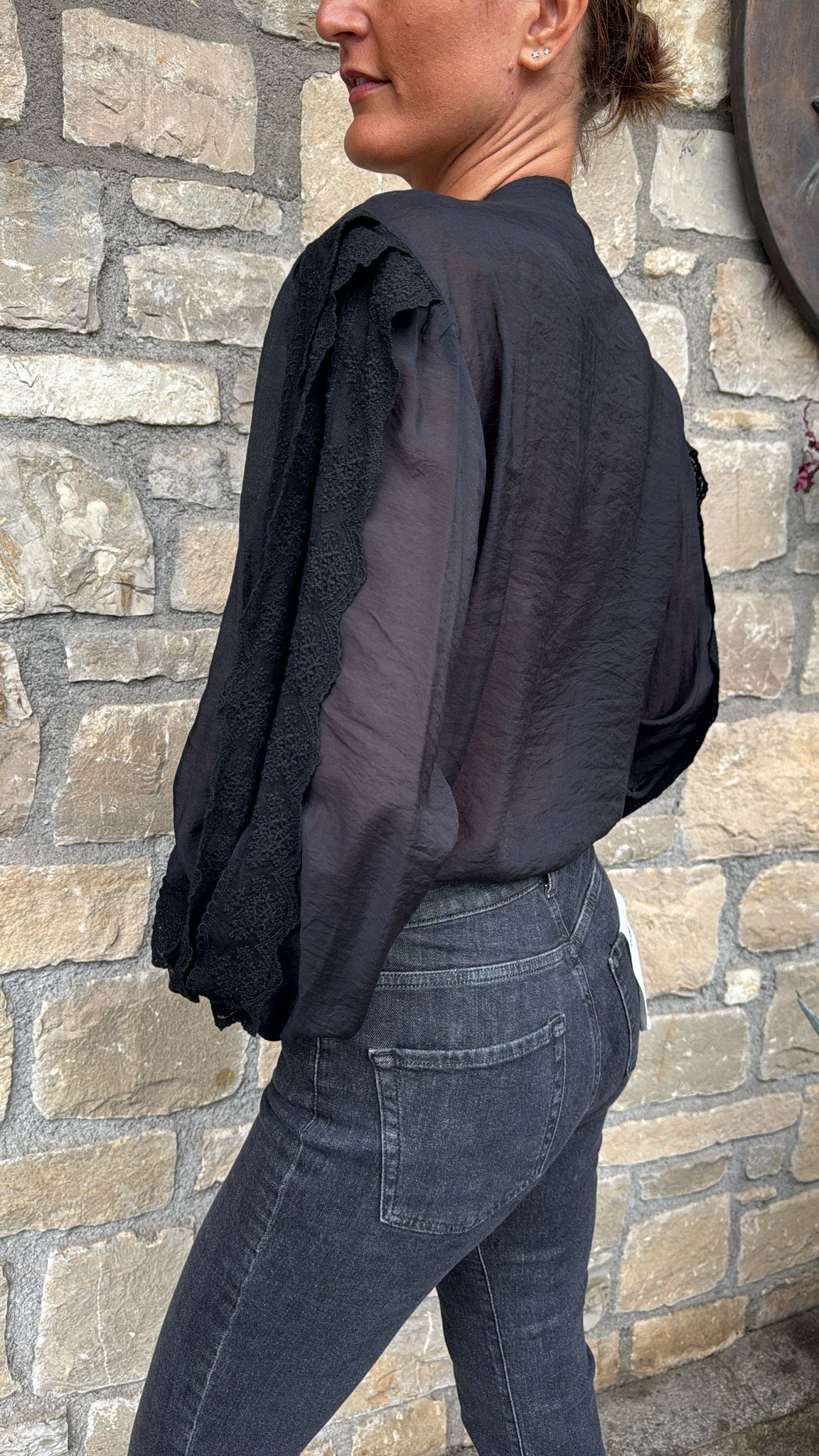 CAMICIA COREANA PIZZO NERA